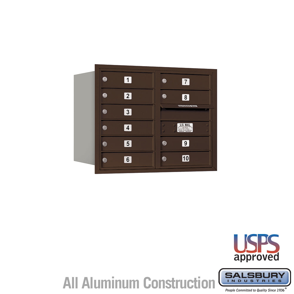 6 Door High Recessed Mounted 4C Horizontal Mailbox with 10 Doors in Bronze with USPS Access - Rear Loading