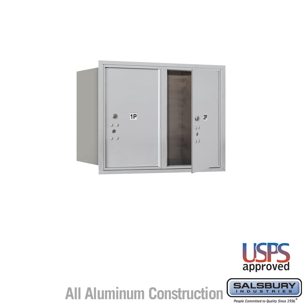 6 Door High Recessed Mounted 4C Horizontal Parcel Locker with 2 Parcel Lockers in Aluminum with USPS Access - Front Loading