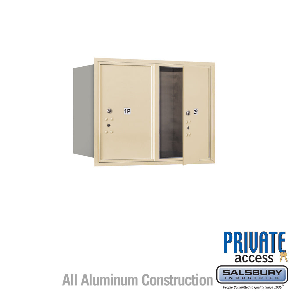 6 Door High Recessed Mounted 4C Horizontal Parcel Locker with 2 Parcel Lockers in Sandstone with Private Access - Front Loading