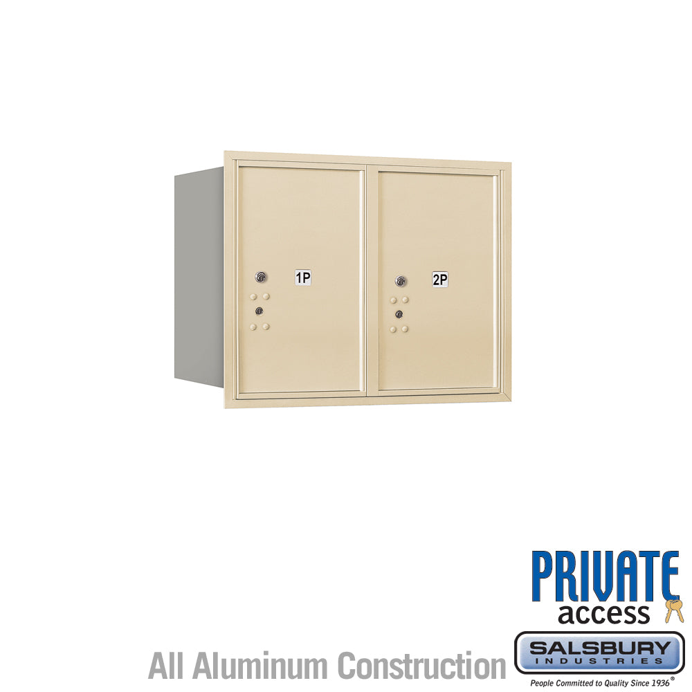 6 Door High Recessed Mounted 4C Horizontal Parcel Locker with 2 Parcel Lockers in Sandstone with Private Access - Rear Loading