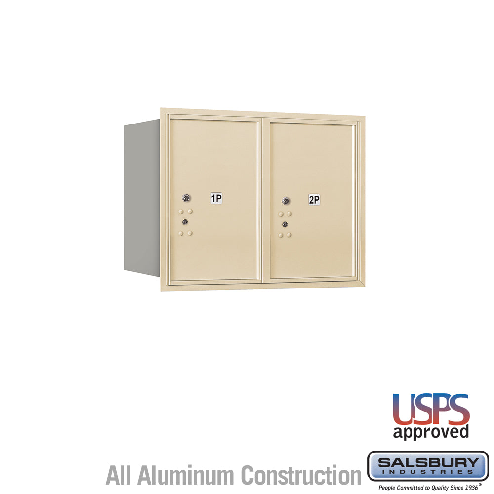 6 Door High Recessed Mounted 4C Horizontal Parcel Locker with 2 Parcel Lockers in Sandstone with USPS Access - Rear Loading