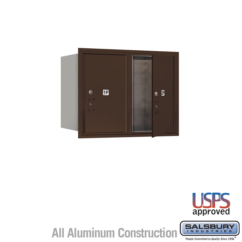 6 Door High Recessed Mounted 4C Horizontal Parcel Locker with 2 Parcel Lockers in Bronze with USPS Access - Front Loading