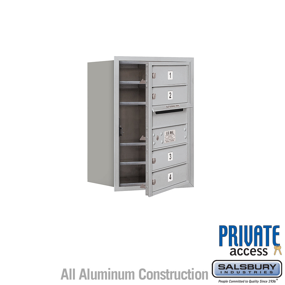 6 Door High Recessed Mounted 4C Horizontal Mailbox with 4 Doors in Aluminum with Private Access - Front Loading