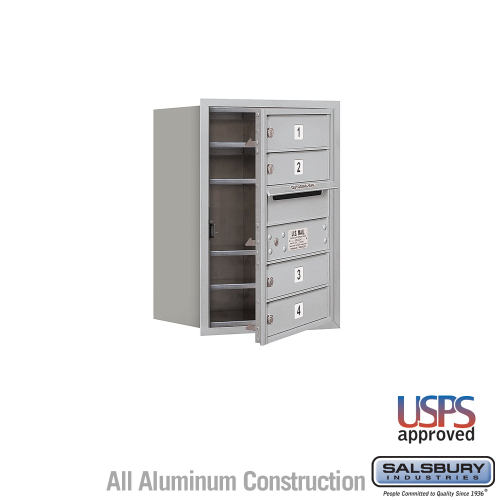 6 Door High Recessed Mounted 4C Horizontal Mailbox with 4 Doors in Aluminum with USPS Access - Front Loading