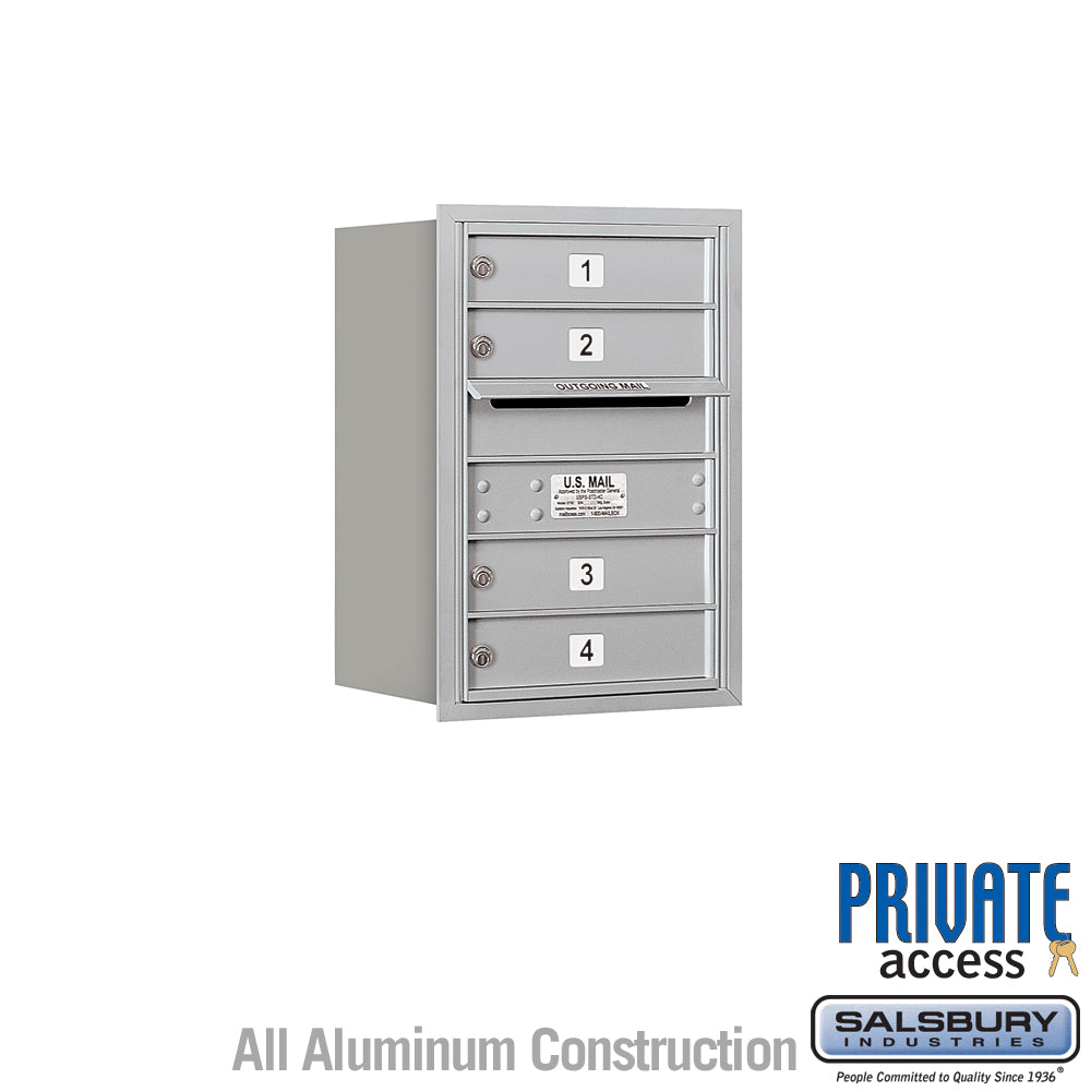 6 Door High Recessed Mounted 4C Horizontal Mailbox with 4 Doors in Aluminum with Private Access - Rear Loading