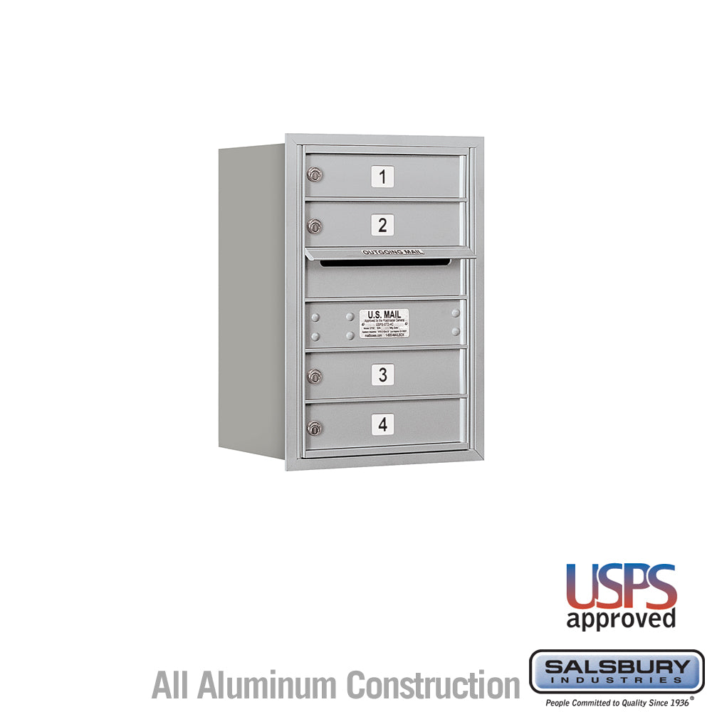 6 Door High Recessed Mounted 4C Horizontal Mailbox with 4 Doors in Aluminum with USPS Access - Rear Loading