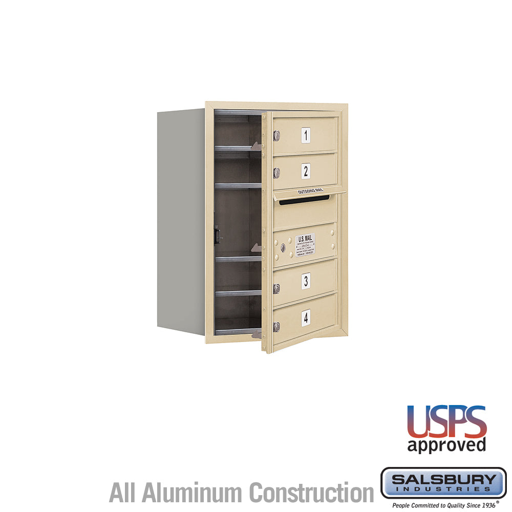 6 Door High Recessed Mounted 4C Horizontal Mailbox with 4 Doors in Sandstone with USPS Access - Front Loading