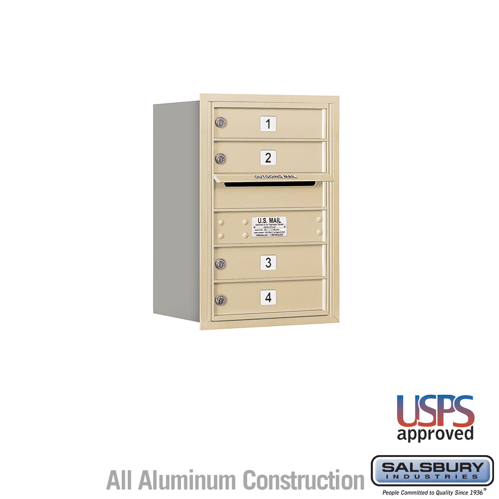 6 Door High Recessed Mounted 4C Horizontal Mailbox with 4 Doors in Sandstone with USPS Access - Rear Loading