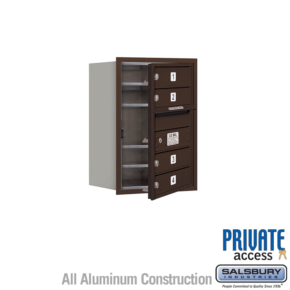 6 Door High Recessed Mounted 4C Horizontal Mailbox with 4 Doors in Bronze with Private Access - Front Loading