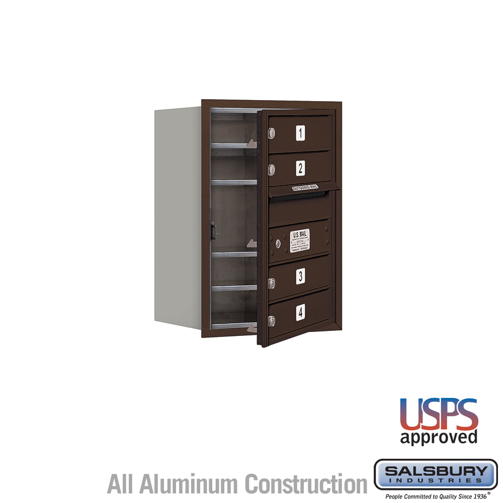 6 Door High Recessed Mounted 4C Horizontal Mailbox with 4 Doors in Bronze with USPS Access - Front Loading