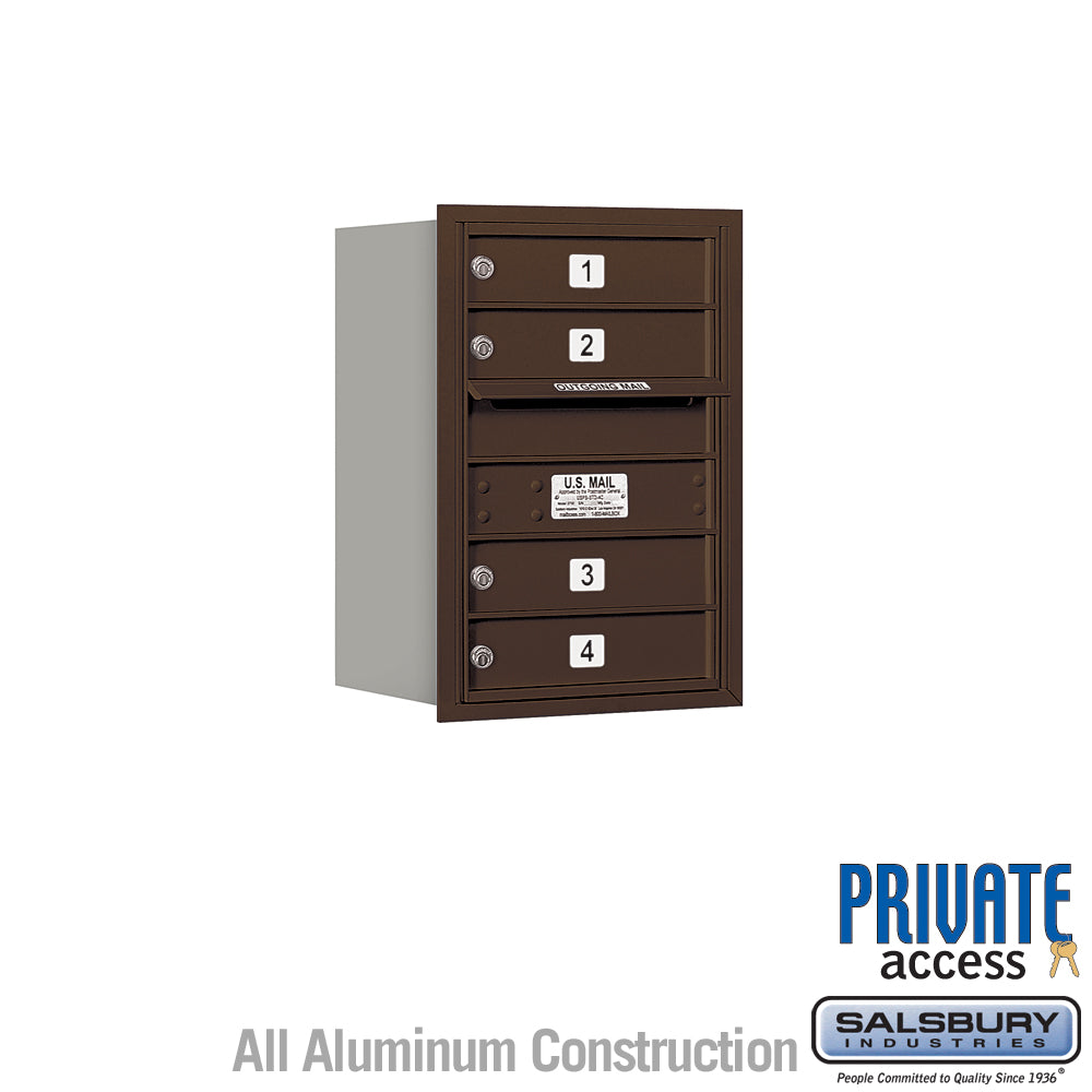 6 Door High Recessed Mounted 4C Horizontal Mailbox with 4 Doors in Bronze with Private Access - Rear Loading