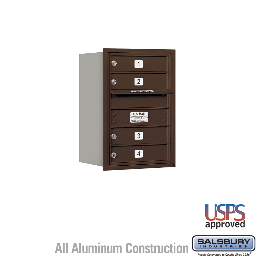 6 Door High Recessed Mounted 4C Horizontal Mailbox with 4 Doors in Bronze with USPS Access - Rear Loading