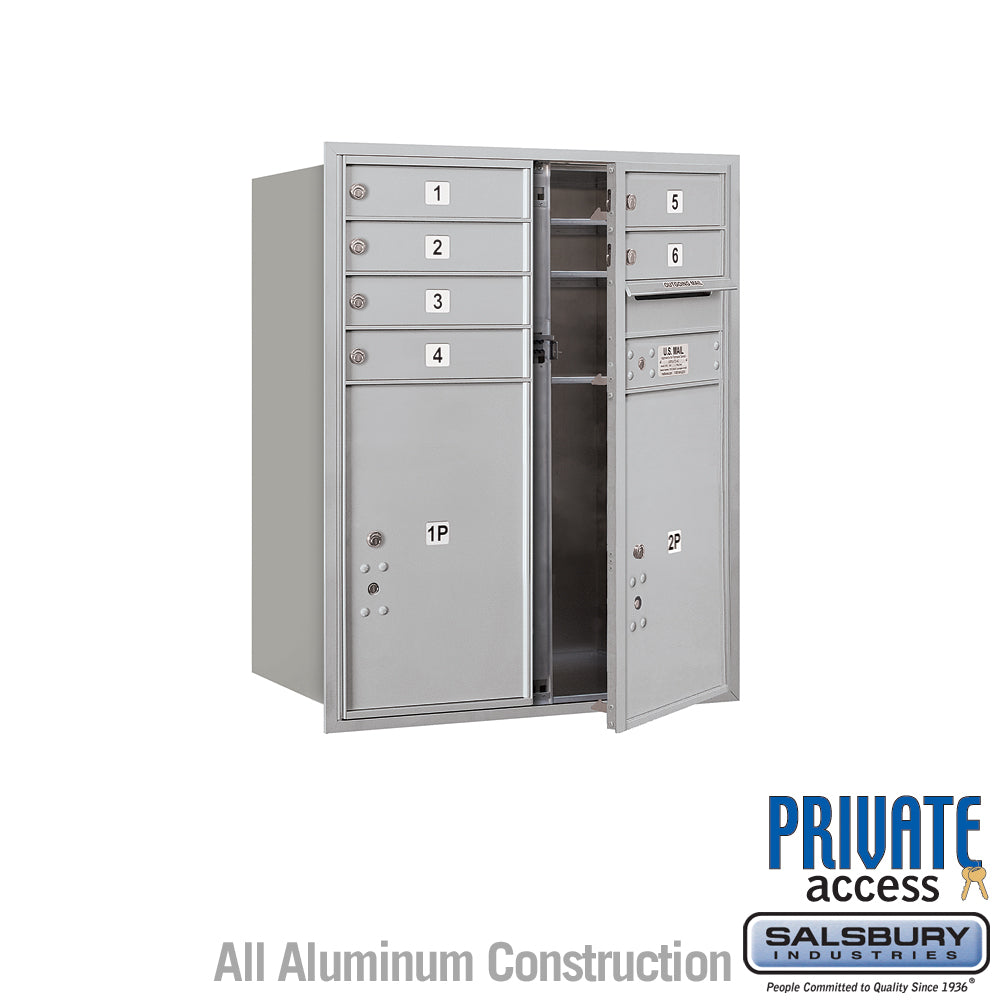 10 Door High Recessed Mounted 4C Horizontal Mailbox with 6 Doors and 2 Parcel Lockers in Aluminum with Private Access - Front Loading