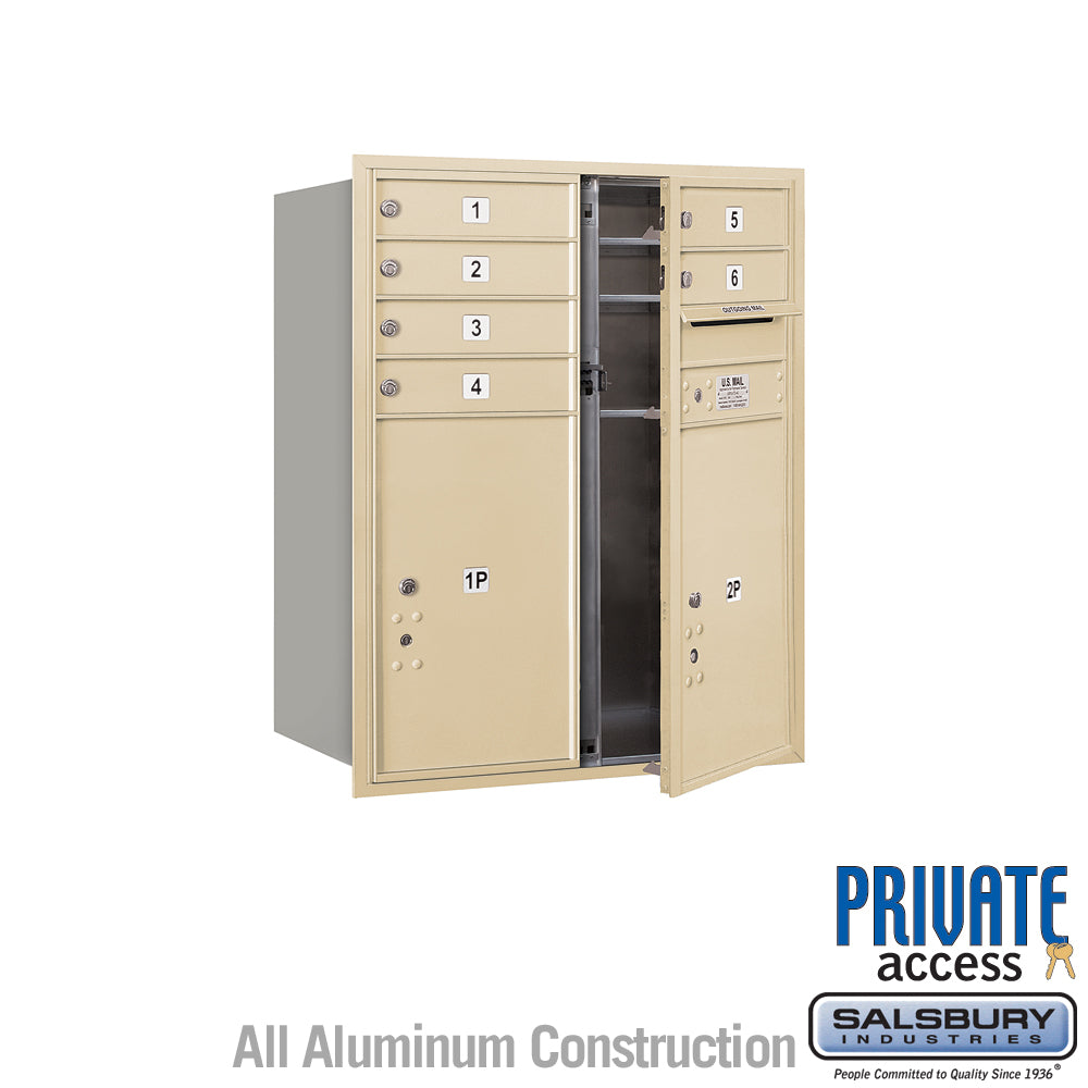 10 Door High Recessed Mounted 4C Horizontal Mailbox with 6 Doors and 2 Parcel Lockers in Sandstone with Private Access - Front Loading