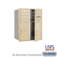 Thumbnail for 10 Door High Recessed Mounted 4C Horizontal Mailbox with 6 Doors and 2 Parcel Lockers in Sandstone with USPS Access - Front Loading