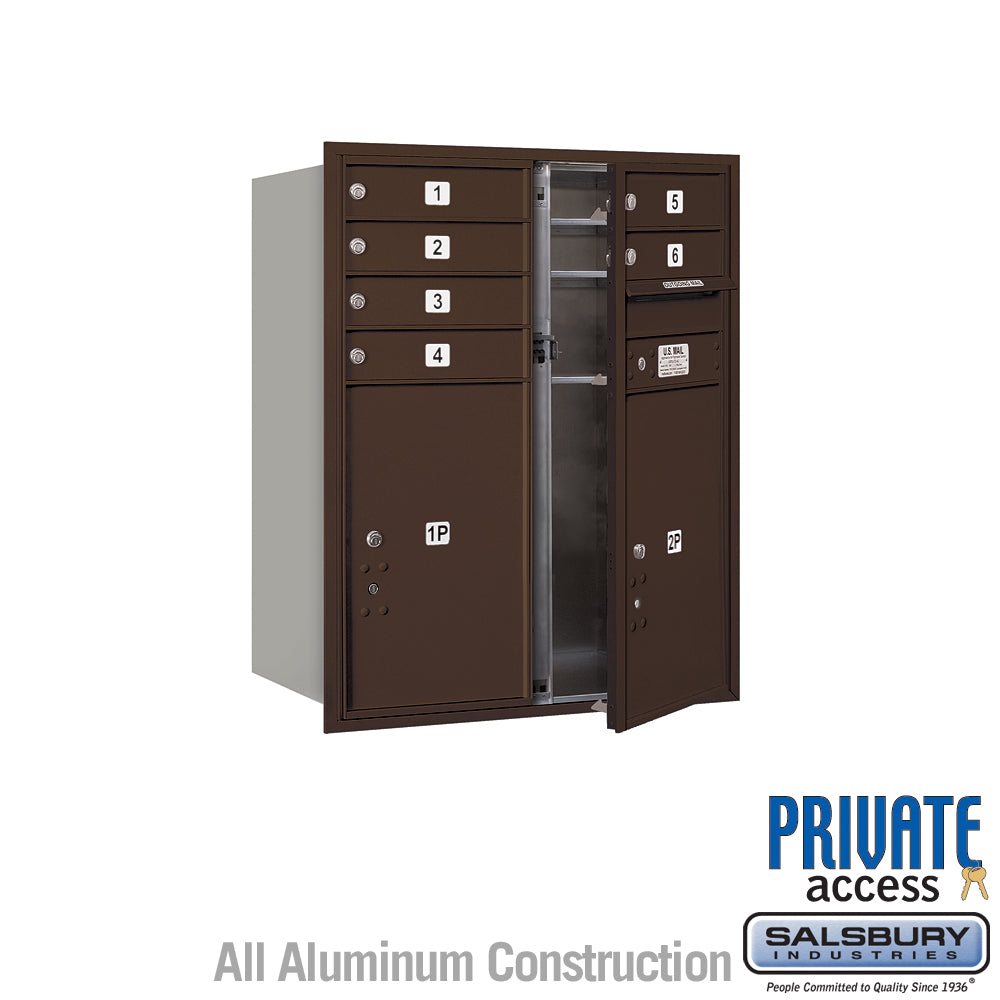 10 Door High Recessed Mounted 4C Horizontal Mailbox with 6 Doors and 2 Parcel Lockers in Bronze with Private Access - Front Loading