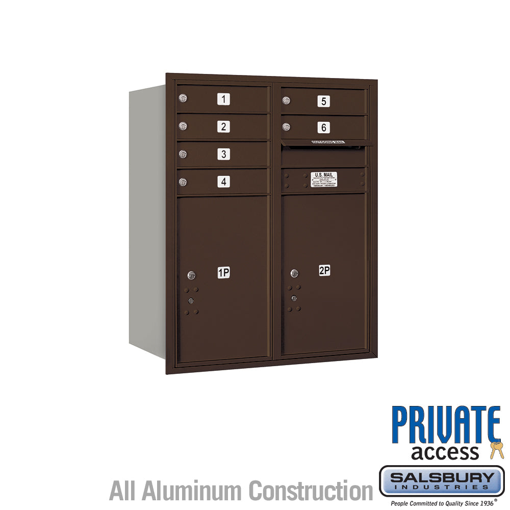 10 Door High Recessed Mounted 4C Horizontal Mailbox with 6 Doors and 2 Parcel Lockers in Bronze with Private Access - Rear Loading