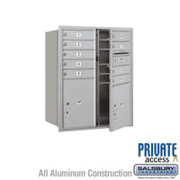 Thumbnail for 10 Door High Recessed Mounted 4C Horizontal Mailbox with 9 Doors and 2 Parcel Lockers in Aluminum with Private Access - Front Loading