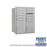 Thumbnail for 10 Door High Recessed Mounted 4C Horizontal Mailbox with 9 Doors and 2 Parcel Lockers in Aluminum with Private Access - Rear Loading