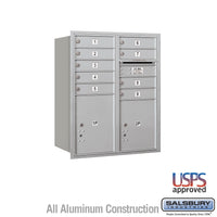 Thumbnail for 10 Door High Recessed Mounted 4C Horizontal Mailbox with 9 Doors and 2 Parcel Lockers in Aluminum with USPS Access - Rear Loading