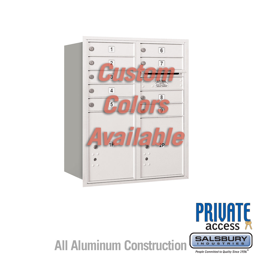 Recessed Mounted 4C Horizontal Mailbox (Includes Master Commercial Locks) - 10 Door High Unit (37 7/8 Inches) - Double Column - 9 MB1 Doors / 1 PL4.5 and 1 PL5 - Custom - Rear Loading - Private Access