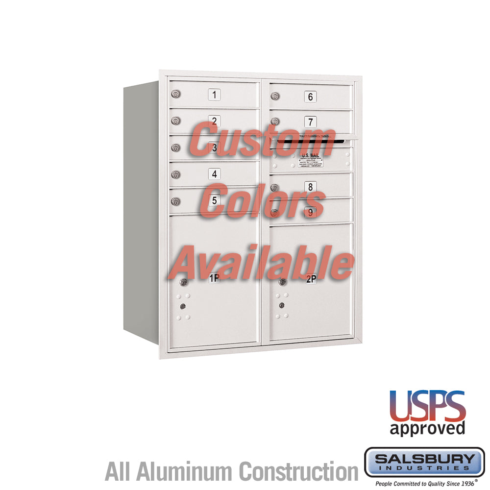 Recessed Mounted 4C Horizontal Mailbox - 10 Door High Unit (37 7/8 Inches) - Double Column - 9 MB1 Doors / 1 PL4.5 and 1 PL5 - Custom - Rear Loading - USPS Access