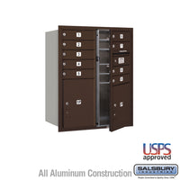 Thumbnail for 10 Door High Recessed Mounted 4C Horizontal Mailbox with 9 Doors and 2 Parcel Lockers in Bronze with USPS Access - Front Loading