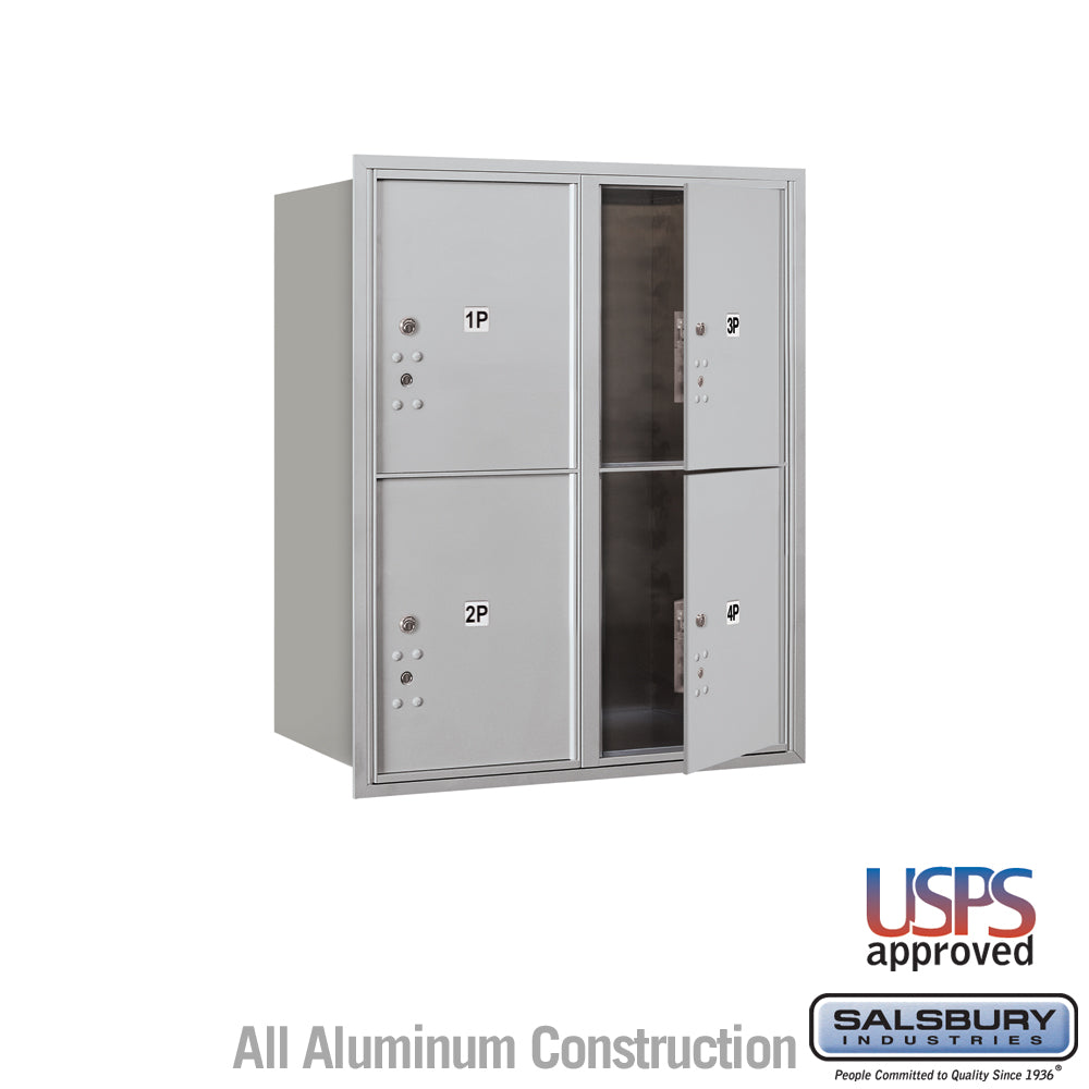 10 Door High Recessed Mounted 4C Horizontal Parcel Locker with 4 Parcel Lockers in Aluminum with USPS Access - Front Loading