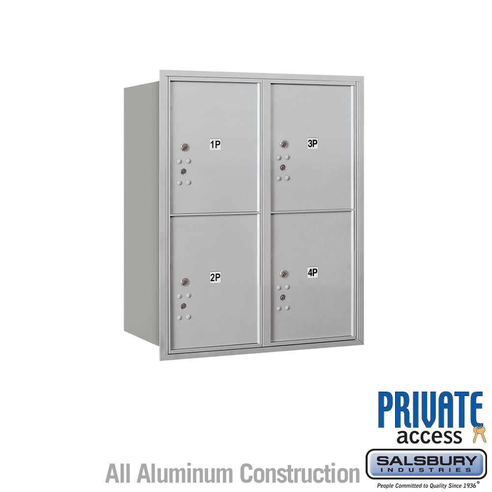 10 Door High Recessed Mounted 4C Horizontal Parcel Locker with 4 Parcel Lockers in Aluminum with Private Access - Rear Loading