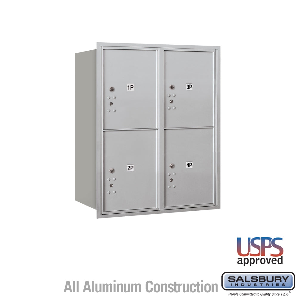 10 Door High Recessed Mounted 4C Horizontal Parcel Locker with 4 Parcel Lockers in Aluminum with USPS Access - Rear Loading