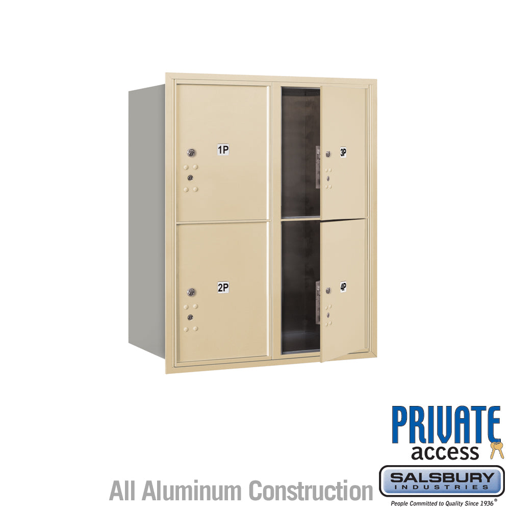 10 Door High Recessed Mounted 4C Horizontal Parcel Locker with 4 Parcel Lockers in Sandstone with Private Access - Front Loading