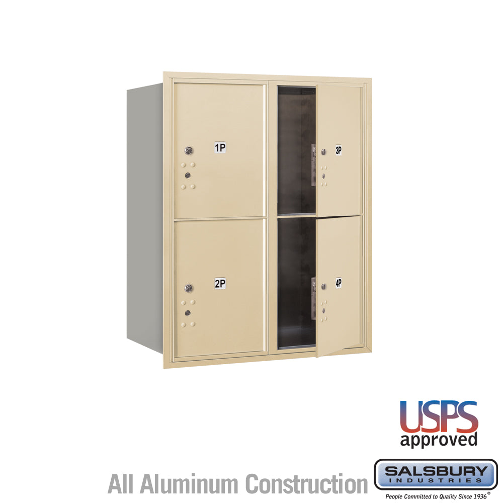 10 Door High Recessed Mounted 4C Horizontal Parcel Locker with 4 Parcel Lockers in Sandstone with USPS Access - Front Loading