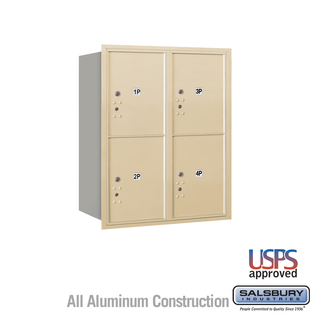 10 Door High Recessed Mounted 4C Horizontal Parcel Locker with 4 Parcel Lockers in Sandstone with USPS Access - Rear Loading