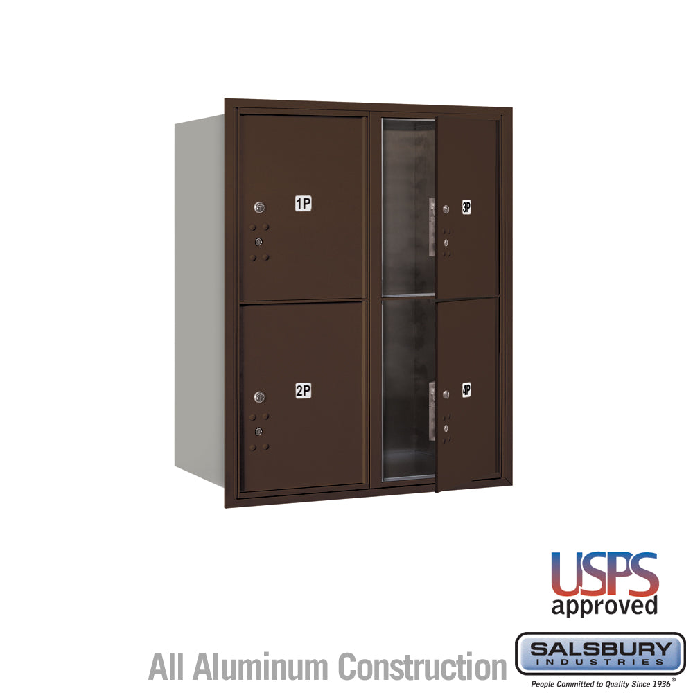 10 Door High Recessed Mounted 4C Horizontal Parcel Locker with 4 Parcel Lockers in Bronze with USPS Access - Front Loading