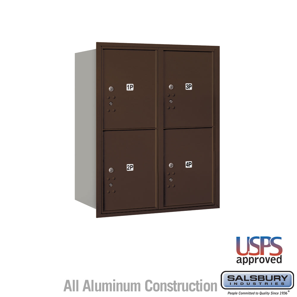 10 Door High Recessed Mounted 4C Horizontal Parcel Locker with 4 Parcel Lockers in Bronze with USPS Access - Rear Loading