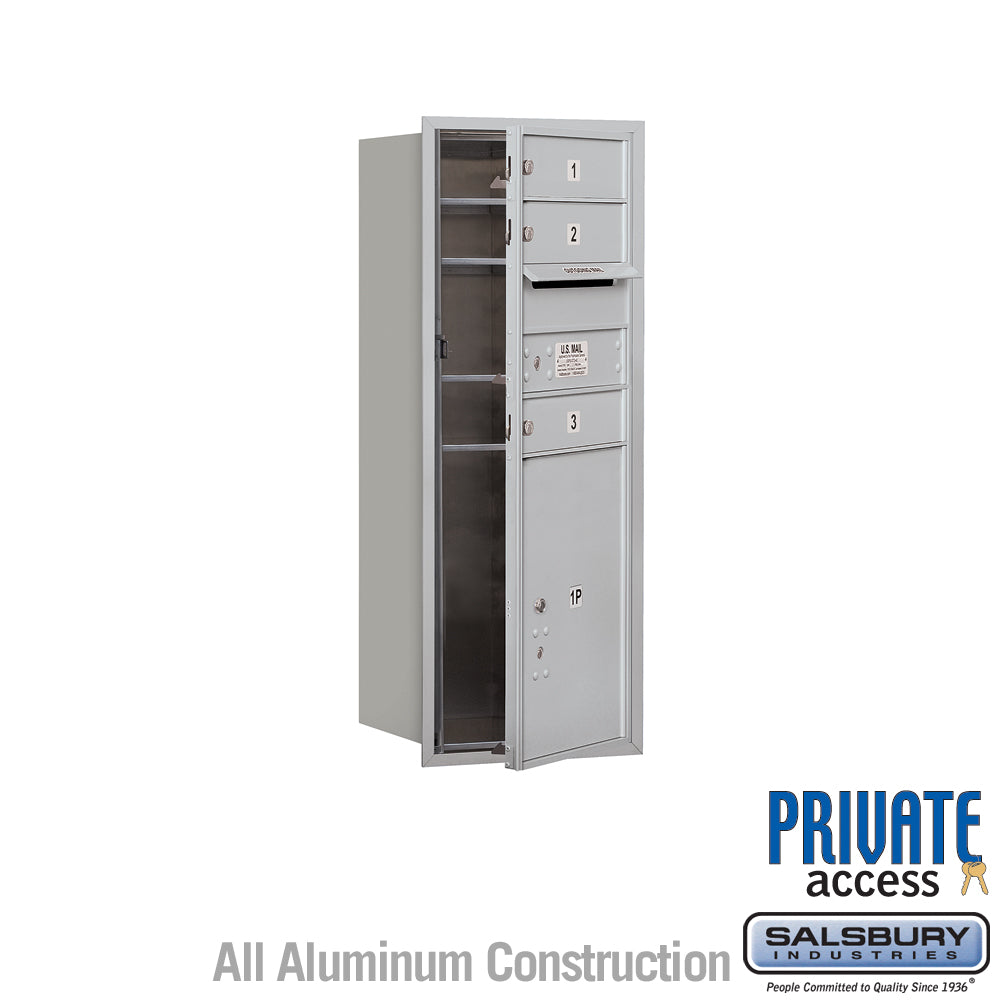 10 Door High Recessed Mounted 4C Horizontal Mailbox with 3 Doors and 1 Parcel Locker in Aluminum with Private Access - Front Loading