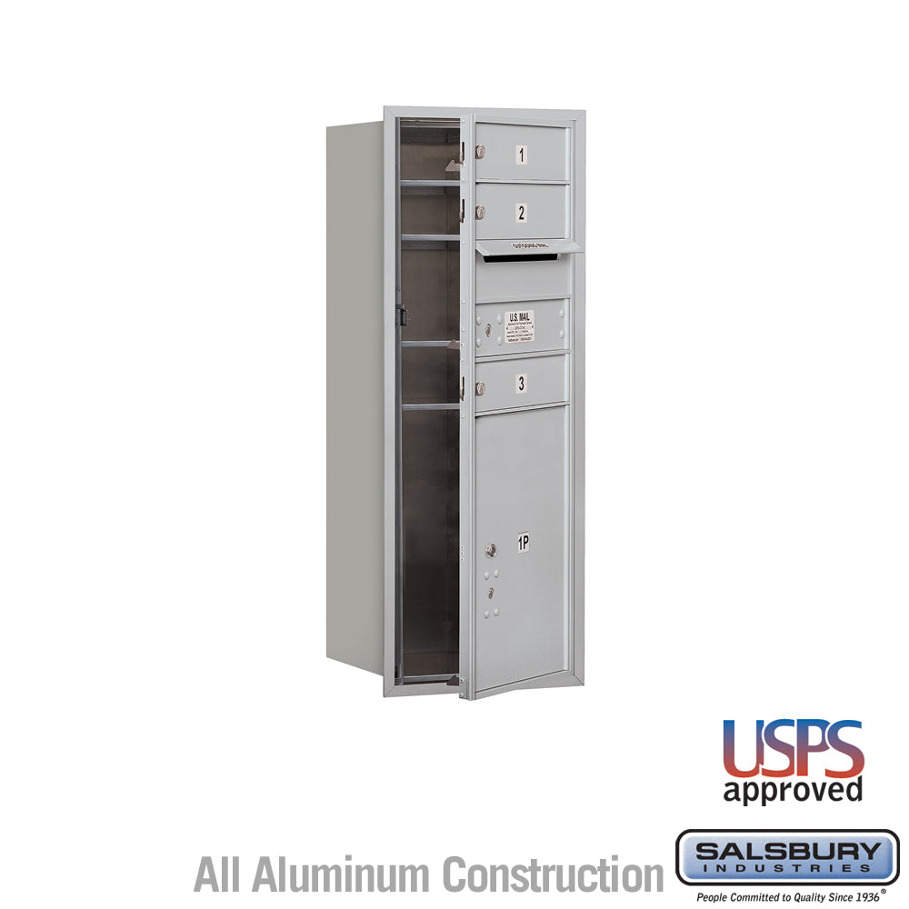 10 Door High Recessed Mounted 4C Horizontal Mailbox with 3 Doors and 1 Parcel Locker in Aluminum with USPS Access - Front Loading