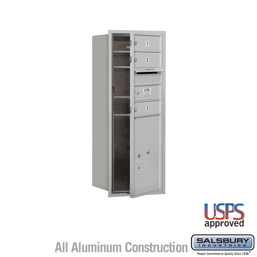 10 Door High Recessed Mounted 4C Horizontal Mailbox with 3 Doors and 1 Parcel Locker in Aluminum with USPS Access - Front Loading
