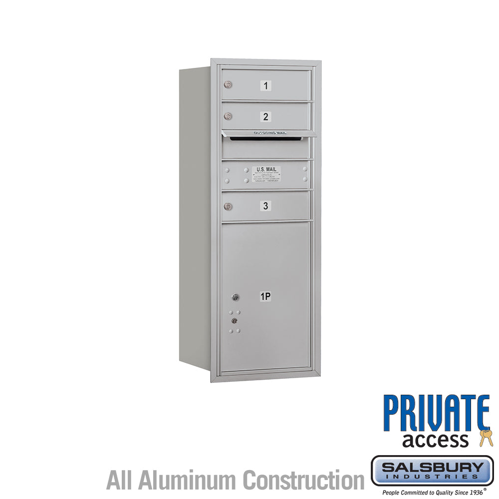 10 Door High Recessed Mounted 4C Horizontal Mailbox with 3 Doors and 1 Parcel Locker in Aluminum with Private Access - Rear Loading