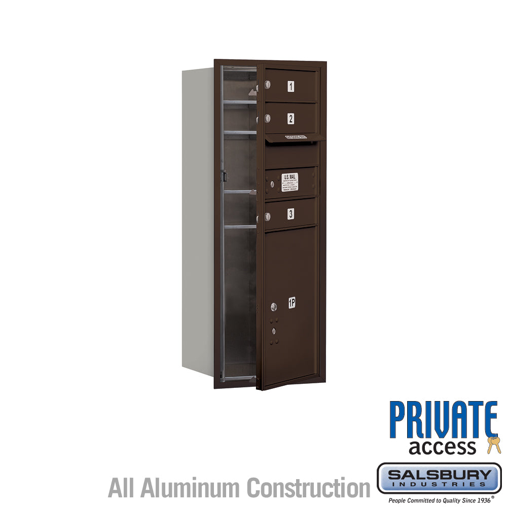 10 Door High Recessed Mounted 4C Horizontal Mailbox with 3 Doors and 1 Parcel Locker in Bronze with Private Access - Front Loading