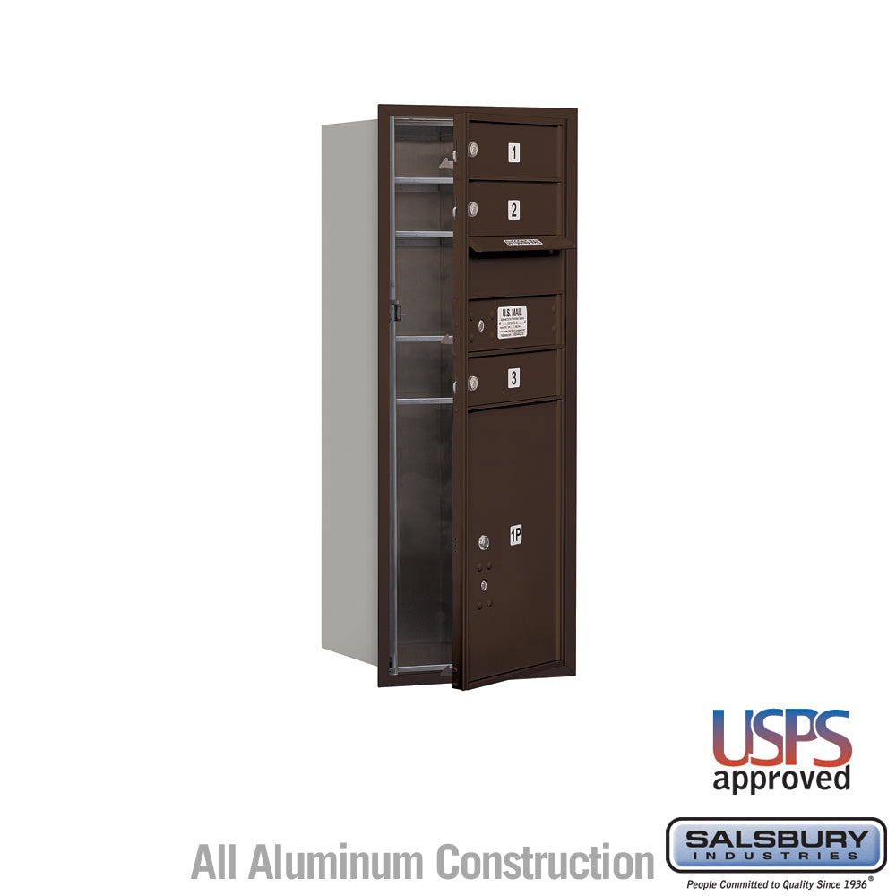 10 Door High Recessed Mounted 4C Horizontal Mailbox with 3 Doors and 1 Parcel Locker in Bronze with USPS Access - Front Loading