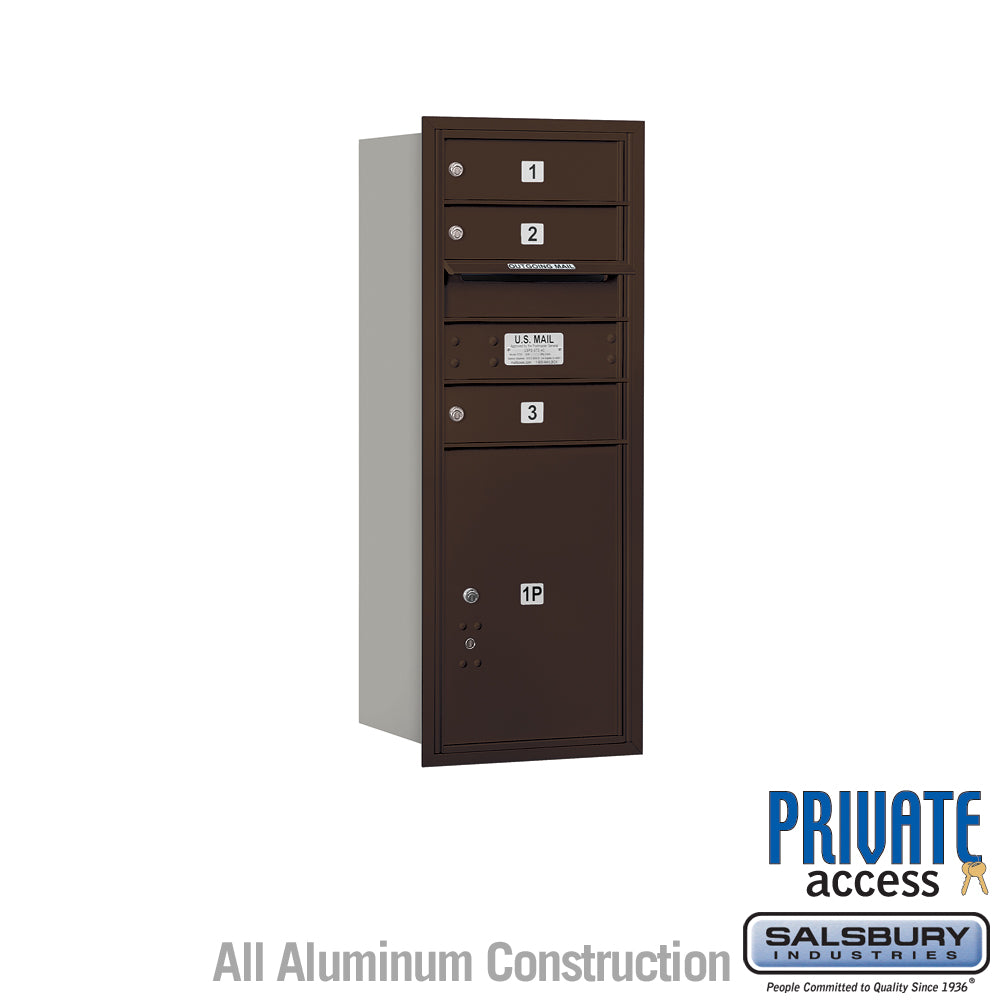 10 Door High Recessed Mounted 4C Horizontal Mailbox with 3 Doors and 1 Parcel Locker in Bronze with Private Access - Rear Loading