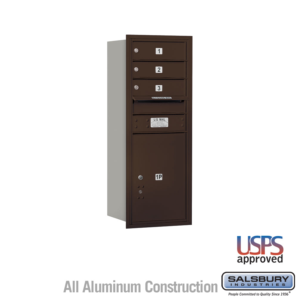 10 Door High Recessed Mounted 4C Horizontal Mailbox with 3 Doors and 1 Parcel Locker in Bronze with USPS Access - Rear Loading