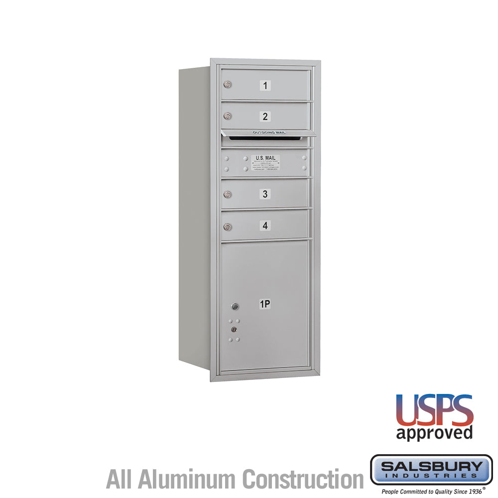 10 Door High Recessed Mounted 4C Horizontal Mailbox with 4 Doors and 1 Parcel Locker in Aluminum with USPS Access - Rear Loading