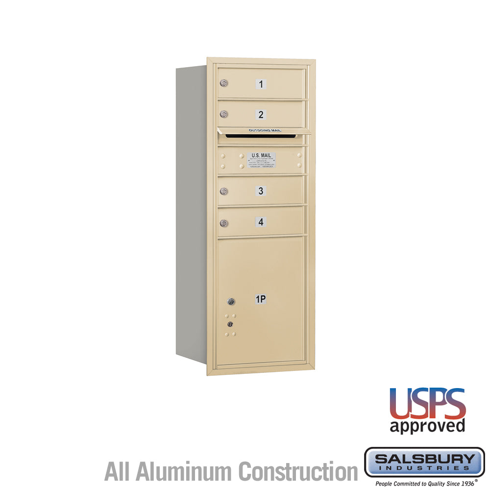 10 Door High Recessed Mounted 4C Horizontal Mailbox with 4 Doors and 1 Parcel Locker in Sandstone with USPS Access - Rear Loading