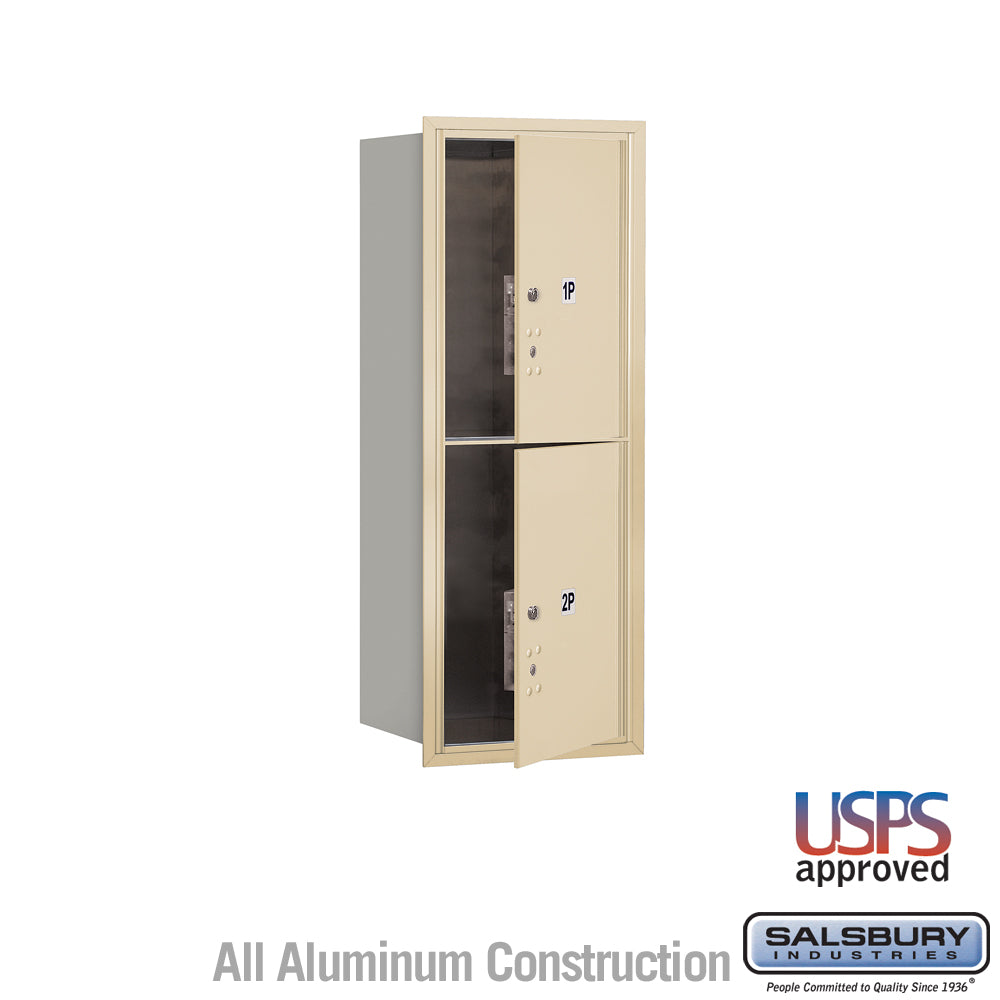 10 Door High Recessed Mounted 4C Horizontal Parcel Locker with 2 Parcel Lockers in Sandstone with USPS Access - Front Loading