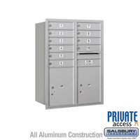 Thumbnail for 11 Door High Recessed Mounted 4C Horizontal Mailbox with 10 Doors and 2 Parcel Lockers in Aluminum with Private Access - Rear Loading