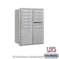 Thumbnail for 11 Door High Recessed Mounted 4C Horizontal Mailbox with 10 Doors and 2 Parcel Lockers in Aluminum with USPS Access - Rear Loading