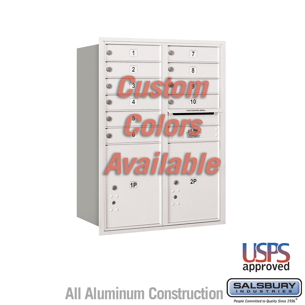 Recessed Mounted 4C Horizontal Mailbox - 11 Door High Unit (41 3/8 Inches) - Double Column - 10 MB1 Doors / 2 PL5s - Custom Color - Rear Loading - USPS Access