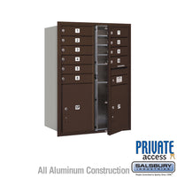 Thumbnail for 11 Door High Recessed Mounted 4C Horizontal Mailbox with 10 Doors and 2 Parcel Lockers in Bronze with Private Access - Front Loading